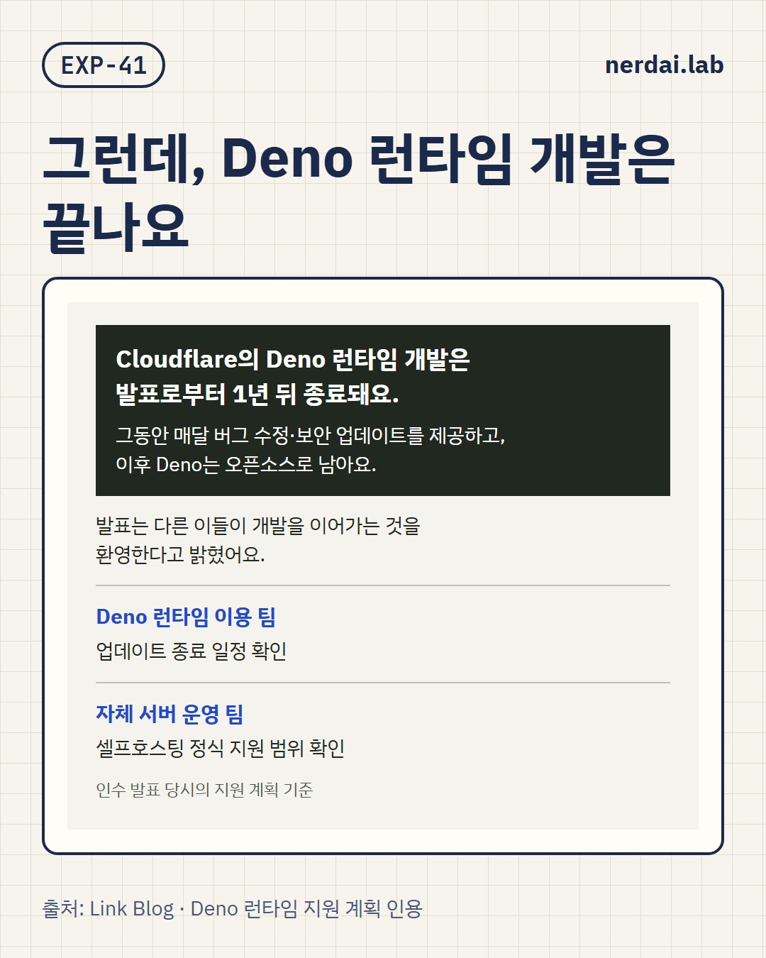 Cloudflare가 Deno를 인수해요, 런타임은 1년 뒤 개발이 끝나고 Deno Deploy는 6개월 뒤 종료돼요